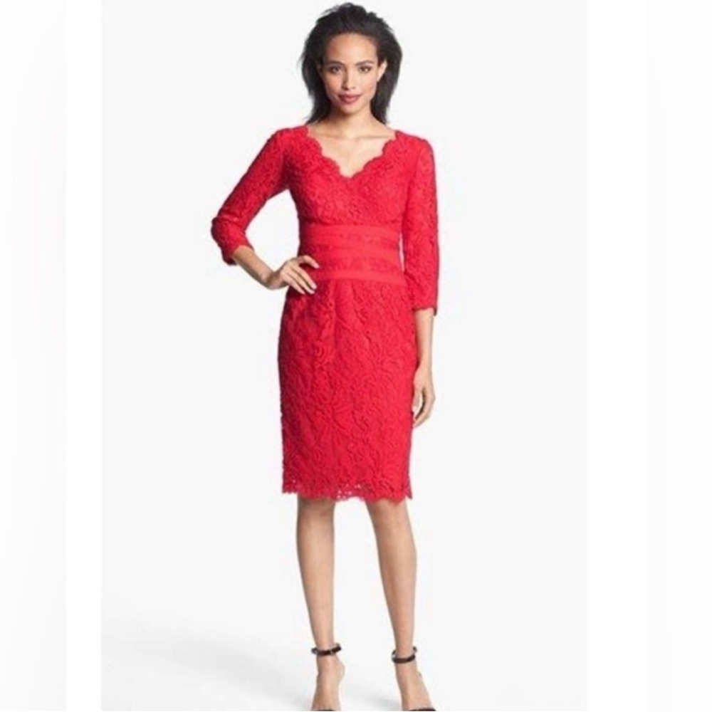 Tadashi Shoji Red Lace Dress Size 8